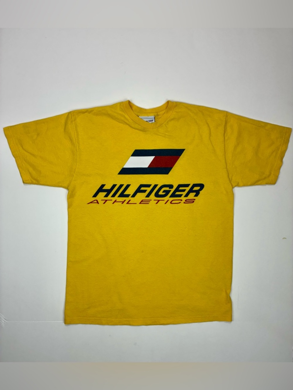 Vintage 90s Tommy Hilfiger Athletics Logo Tee Yellow Streetwear M
